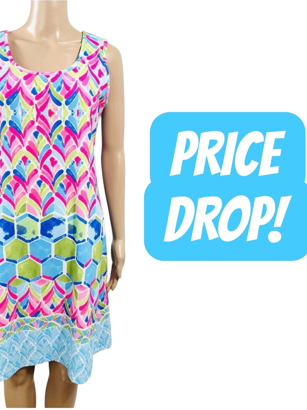 Ronni Nicole Pink, Blue & Lime Printed Sleeveless Shift Dress
